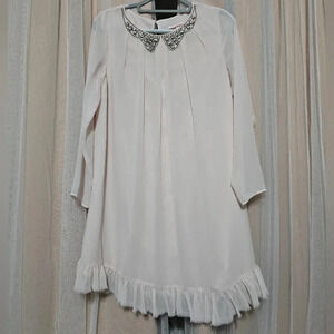 Victoria's Secret Sheer Shift Dress, Light Blush, Jeweled Collar, Ruffles, EUC!